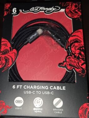 Ed Hardy Black Braided USB-C to USB-C 6ft Charging Cable